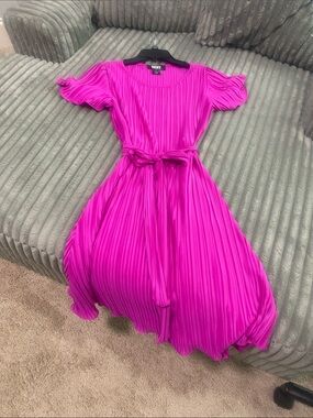 DKNY Girls' Hot Pink Pleated Belted Dress
